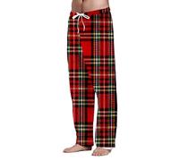 Pyjama Bottoms Mens - Men Lounge Pants Cotton Flannel Plaid Lounge Pants With Pockets Casual Super Soft Cotton Plaid Pants 3D Printed Lounge Pants Drawstring Soft Pjs Trousers Pyjama Bottoms