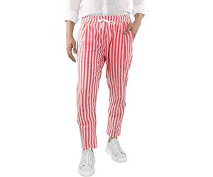 Pyjama Bottoms Men's Striped Trousers Summer Linen Trousers Cotton Lightweight Straight Leg Trousers Elastic with Drawstring Casual Beach Trousers Comfortable Pyjamas Lounge Trousers with Pockets