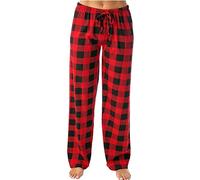 Pyjama Bottoms Womens Checked Printed Plaid Pants Women's Fuzzy Fleece Pajama Pants Sleep Pants for Ladies Flannel Pj Bottoms Stretch Pyjamas Trousers Pj Bottoms Pants Ladies Loungewear (Red, M)