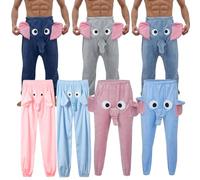 Pyjama Bottoms Womens Funny Flannel Elephant Trousers Couples Elephant Pajama Pants with Long Nose and Big Ears Cotton Casual Loungewear Pajamas Bottoms Novelty Elephant Pants