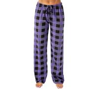 Pyjama Bottoms Womens Plus Size Drawstring High Waisetd Elastic Trousers Wide Leg Straight Loose Pjs Pants Checked Sleep Pants for Ladies Lightweight Cozy Loungewear Nightwear Sleepwear Purple