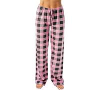 Pyjama Bottoms Womens Plus Size Drawstring High Waisetd Elastic Trousers Wide Leg Straight Loose Pjs Pants Checked Sleep Pants for Ladies Lightweight Cozy Loungewear Nightwear Sleepwear Grey