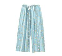 Pyjama Bottoms Womens Summer Soft Wide Leg Lounge Pants Lovely Printed Elasticated Waist Cropped Trousers Lightweight Nightwear Comfy Girls Sleep Pants for All Seasons One Size