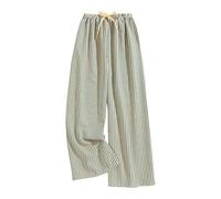 Pyjama Bottoms Womens Summer Soft Wide Leg Lounge Pants Striped Printed Elasticated Waist Trousers Lightweight Nightwear Comfy Full Length Girls Cotton Sleep Pants for All Seasons One Size Green