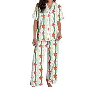 Pyjama Set Men's Long Sleepwear with Christmas Tree Print Two Piece Nightwear Satin Long Sleeve Shirt Autumn Top and Trousers with Button Placket Soft Loungewear Leisure Suit, O Green, XL