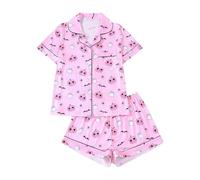 Pyjama Set Women's Satin Collar Short Sleeve Shorts Pyjama Set European Style Dressing Gown Bride, pink, L