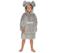 PyjamaPlanet Personalised Kids Hoodie Animal Elephant Zebra Frog Duck Oversized Fleece Hoody (Grey Elephant, 1-3 Years)