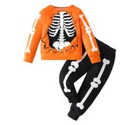 Pyjamas for Boys Truck Ghost Skeleton Glow in The Dark Toddler Clothes Winter Long Sleeve Sleepwears Kids Sleepwear Children Pjs Set Outfit Xmas Gift 2pcs for Children 1-7 Years (Orange, 1-2 Years)