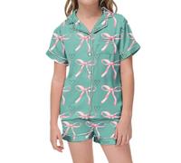 Pyjamas For Girls - Women's 2 Piece Pajama Set Bow Graphic Button Down Short Sleeve Lapel Shirt Pj Short Set