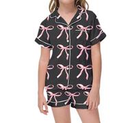 Pyjamas For Girls - Women's 2 Piece Pajama Set Bow Graphic Button Down Short Sleeve Lapel Shirt Pj Short Set