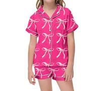 Pyjamas For Girls - Women's 2 Piece Pajama Set Bow Graphic Button Down Short Sleeve Lapel Shirt Pj Short Set