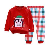 Pyjamas for Kids Boys Toddler Sleepwear Cute Reindeer Santa Long Sleeve Pajamas Top Plaid Pants Autumn Homewear Christmas Pjs Outfit Childrenswear Cozy Soft Nightwear (Red1, 5-6 Years)