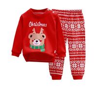 Pyjamas for Kids Boys Toddler Sleepwear Cute Reindeer Santa Long Sleeve Pajamas Top Plaid Pants Autumn Homewear Christmas Pjs Outfit Childrenswear Cozy Soft Nightwear (Red2, 5-6 Years)