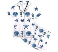 Pyjamas For Kids - Girls Satin Button-Down Pajama Set with Animal Print - Lightweight Short Sleeve Top & Elastic Waist Shorts for Toddler Kids Casual Sleepwear Spring Summer Autumn Cozy Two-Piece