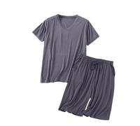 Pyjamas for Men Short Sleeve Modal Pjs Sets V Neck Tops and Shorts Solid Colour Designer Pajamas Lightweight Comfortable Sleepwear Set Regular Fit Loungewear Men's Summer Nightwear
