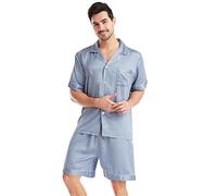 pyjamas for men shorts set cotton Mens Summer Pyjamas Cotton Shorts Checked Shirt Walking Uk The Boy In Striped Work Wear Men Man Pjamas Men'S Lounge Button Up Short Set 2 Pack Front Soft Sleep Grey