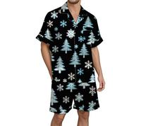 Pyjamas for Men, Themed Print Short Sleeve Shorts Button Down Cozy Holiday Wear For Festive Nights And Relaxation At Home (Black, 2XL)