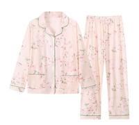 Pyjamas for Women,2 Piece Loungewear Ladies Pyjama,Printed Long Sleeve Button down Women's Pjs with Pockets & Trousers,Soft Comfy Loose Fit Womens Pyjamas Set,Plus Size Autumn Winter Pajamas Outfits