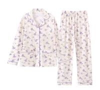 Pyjamas for Women,2 Piece Loungewear Ladies Pyjama,Printed Long Sleeve Button down Women's Pjs with Pockets & Trousers,Soft Comfy Loose Fit Womens Pyjamas Set,Plus Size Autumn Winter Pajamas Outfits