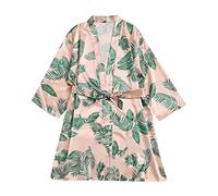 Pyjamas for Women Satin Dressing Gown Printed Bath Robe Plus Size Nightdress with Belt Long Silk Sleepwear Loungewear Kimono Robe Sexy Elegant Nighties for Bride and Bridesmaid Robes
