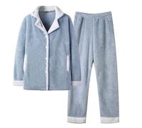 Pyjamas for Women Sets Nightwear Pyjamas Fleece Fluffy Pj Bottoms Long Sleeve Tops and Wide Leg Pants Two Piece Button Up Ladies Pjs Warm Lounge Wear Sets for Women UK Winter Sleepwear Thick Pyjama