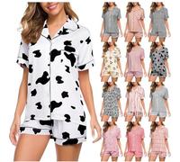 Pyjamas For Women Shorts Set Plus Size - Button Up Pyjamas For Women Shorts - Pjs Sets Short Sleeve Wide Leg Loungewear Sets Nightwear Set Nightshirts 2 Pack Sleepwearsets Watermelon Red