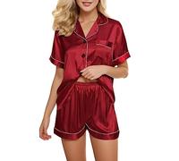 Pyjamas for Women Silk Satin Pyjama Bride Pjs Set Two Piece Pj Sets Short Sleeve Button Down Top and Shorts Sleepwear Loungewear
