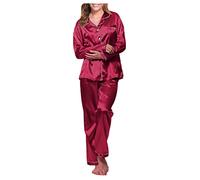 Pyjamas for Women, Soft Satin Long Sleeve Pjs Set Two Piece Silk Pyjamas Classic Button down Sleepwear Loungewear for All Seasons Birthday Gifts for Women Travel Essentials