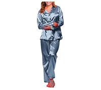 Pyjamas for Women, Soft Satin Long Sleeve Pjs Set Two Piece Silk Pyjamas Classic Button down Sleepwear Loungewear for All Seasons Birthday Gifts for Women Travel Essentials