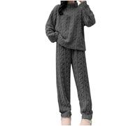 pyjamas for women uk,Fleece Pyjamas for Women UK Winter Fluffy Sets Soft Warm 2 Pieces Pjs Nightwear Quarter Zip Pullover Thick Plush Flannel Loungewear Co Ord Set,christmas pajamas,One Size A-Grey