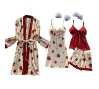 Pyjamas For Women,Women’s Printed Pajama Set for Home Comfort - All Seasons Sleepwear 4-Piece Ensemble with Sleeveless Tank Top and Long Pants Relaxed Fit for Everyday lounging (Yellow, XXL)