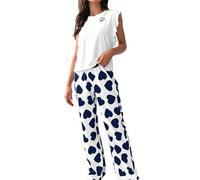 Pyjamas For Women Womens Fleece Pyjama Bottoms Women S Solid Pajamas Set Soft Short Sleeve Round Neck Top Loose Pajama Pants Long Jogger Bottom Womens Cotton Pyjamas Plus Navy M