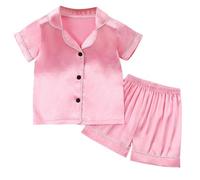 Pyjamas Girls Silk Satin Button Down Shirts & Shorts Boys Baby Pjs Baby Clothing Kids Two Piece Outfits Summer Homewear Sleepwear Underwear Gifts 12 Months-8 Years Pink 2 Years