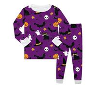 Pyjamas Halloween Costumes Top and Pants 2pcs Long Sleeve Sleepwear Set 2 Pieces Glow in The Dark Pjs Happy Toddler Trick-or-Treat Purple