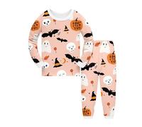 Pyjamas Halloween Costumes Top and Pants 2pcs Sleepsuit Set 2 Piece Long Sleeve Floral Print Pajamas Loungewear Summer Kids Pjs Light Pink