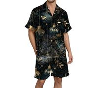 Pyjamas Men 5xl - Themed Print Short Sleeve Shorts Button Down Cozy Holiday Loungewear For Festive Nights And Relaxation At Home (Black, XL)