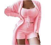 Pyjamas Pregnancy Solid Long Sleeve 3-Piece Outfits Tops Long Sleeve, pink, M