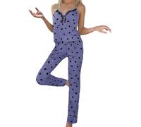 Pyjamas Set For Women 2 Pieces Adorable Print Pajama Sets Cami Top And High Waist Pants Suits Comfortable Sweetness Pjs Set Soft Loungewear Summer Cute Sleepwear Sets Lightweight Ribbed Nightwear