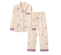 Pyjamas Set For Women Autumn Long-Sleeve Thin Cotton Pajamas Can Be Worn Outside Home Clothes Set Soft Pjs Long Sleeve Button Down Tops And Pants Sleepwear Loungewear With Pockets Cute Print