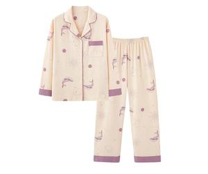 Pyjamas Set For Women Autumn Long-Sleeve Thin Cotton Pajamas Can Be Worn Outside Home Clothes Set Soft Pjs Long Sleeve Button Down Tops And Pants Sleepwear Loungewear With Pockets Cute Print