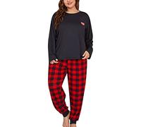 Pyjamas Set For Women Uk Oversize Plain Long Sleeve Tops And Checked Cuffed Trousers Baggy Nightwear Two Piece Pj Sets Soft Comfy Loungewear Sets Loose Fit Co Ord Set Sleepwear Black