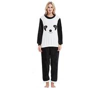 Pyjamas Set for Women Unisex Long Sleeves PJS with Pants Sleepwear Fleece Fluffy Sherpa Plush Lounge Loungewear Flannel Nightwear Halloween Costume Winter Warm Fuzzy Novelty Cute Outfit Panda White L