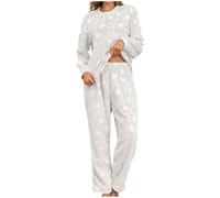 Pyjamas Sets for Women Warm Thicken Soft Fuzzy Fleece Pajamas Long Sleeve Tops and Pants Two Piece Womens Lounge Wear 2Pc Heart Graphic Fluffy Pyjama Ladies Pjs Winter Nightwear Sleepwear