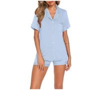 Pyjamas Teenager Girls Pyjama Set Women's Pyjamas Two Piece Shorty Sleepwear with Buttons Turn-Down Collar Loungewear Casual Comfort Short Sleeve Shirt and Pyjama Bottoms Dressing Gown Plain 2024