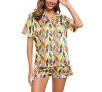 Pyjamas Teenager Girls, Women's Pyjama Short, Pjs Sets Two Piece Short Sleepwear Turn-Down Collar with Buttons Nightwear Lounge Comfortable Short Sleeve Top and Shorts Dressing Gown Printed 2024