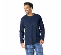Pyjamas with Cotton Grandad Top and Flannel Bottoms Navy Blue/Checked