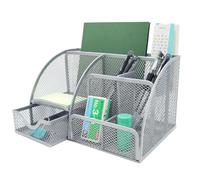 PYJLBX Desk Organiser, Silver Metal Mesh Pen Holder & Stationery Storage, Multi-Use Desktop Tidy with Drawer for Office, Home & School, Desk Accessories & Office Supplies, Pen Pot Stationary Organiser