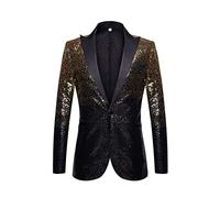 PYJTRL Men Fashion Gradual Change Color Sequins Suit Jacket (Gold Black, L)