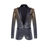 PYJTRL Men Fashion Gradual Change Color Sequins Suit Jacket (Gold Silver, L)
