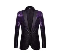 PYJTRL Men Fashion Gradual Change Color Sequins Suit Jacket (Purple Black,M)